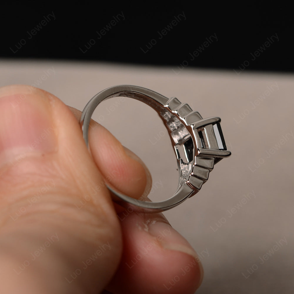 Emerald Cut Black Spinel Promise Ring Silver - LUO Jewelry