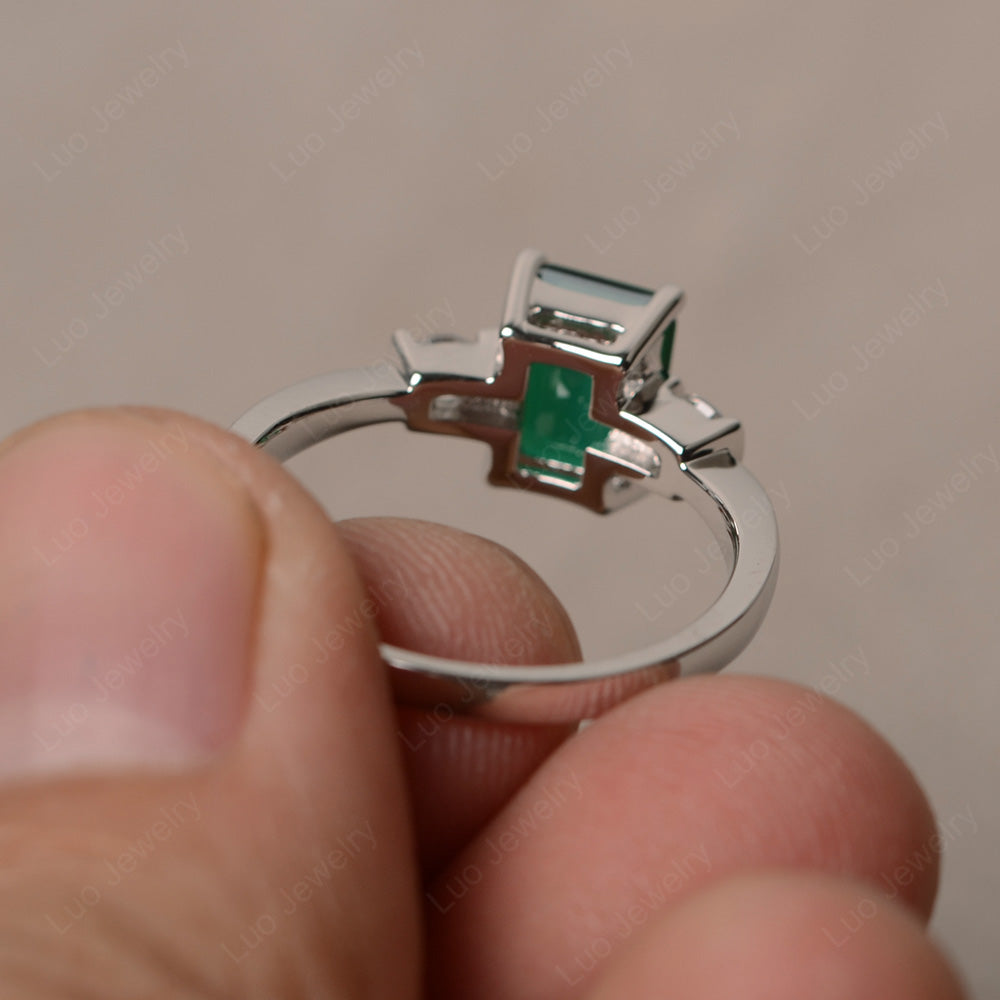 Emerald Cut Lab Emerald Wedding Ring Rose Gold - LUO Jewelry