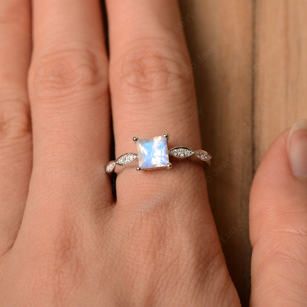 Princess Cut Moonstone Ring White Gold - LUO Jewelry