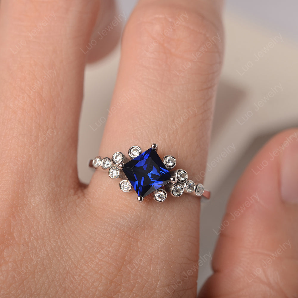 Princess Cut Lab Sapphire Engagement Ring Rose Gold - LUO Jewelry