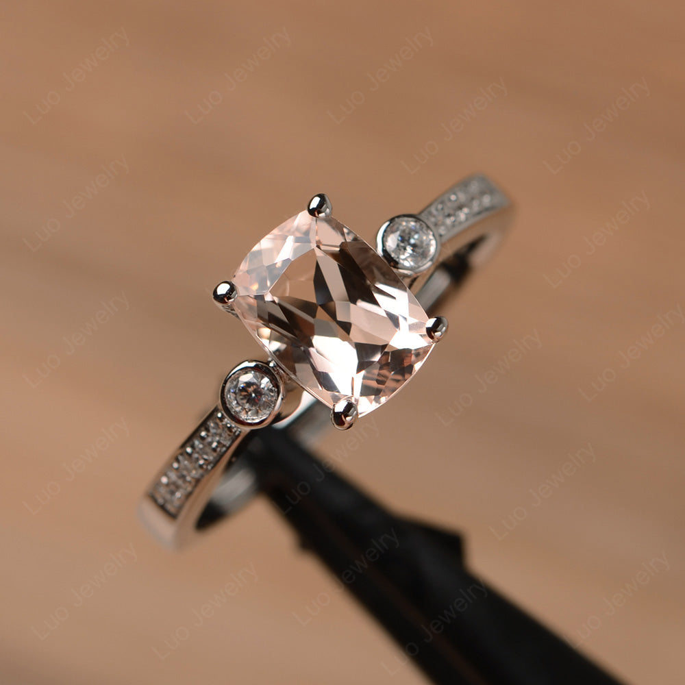 Cushion Cut Morganite Pave Wedding Ring - LUO Jewelry