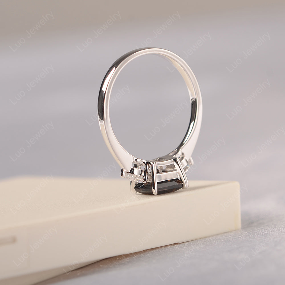Square Cut Smoky Quartz Ring With Pear Side Stone - LUO Jewelry