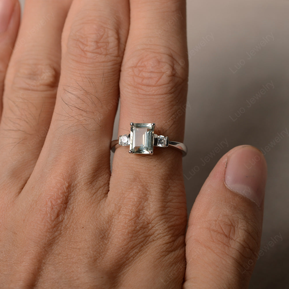 Emerald Cut Green Amethyst Wedding Ring Rose Gold - LUO Jewelry