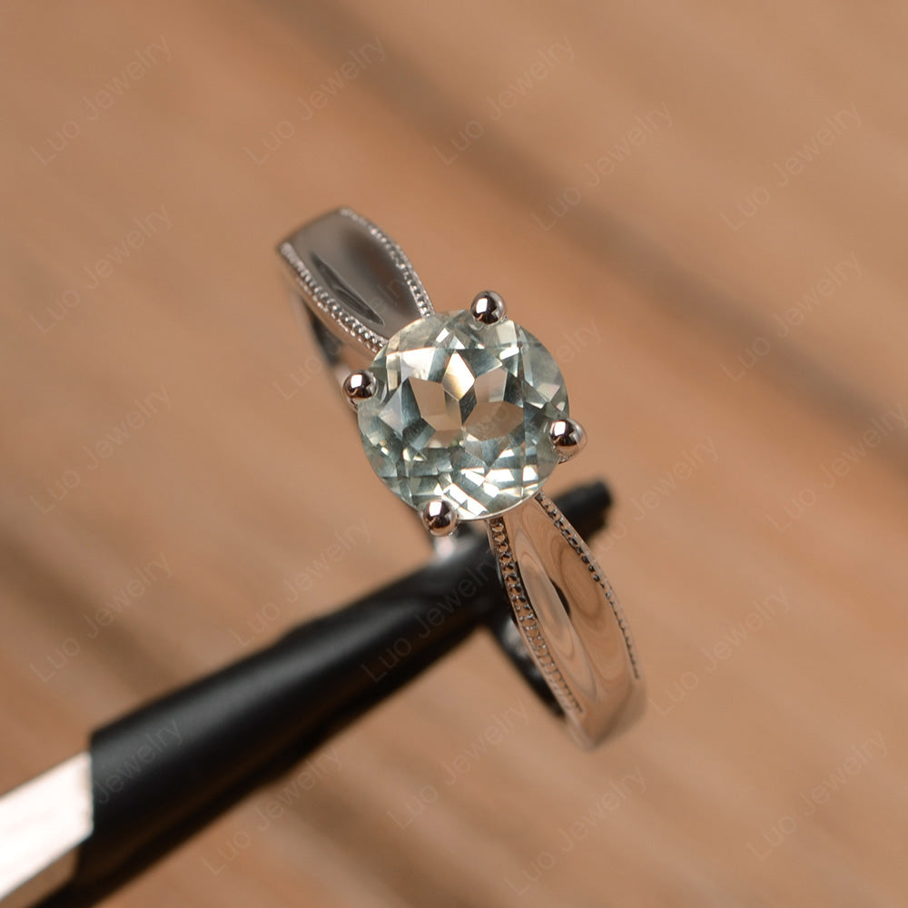 Green Amethyst Ring Solitaire Engagement Ring - LUO Jewelry