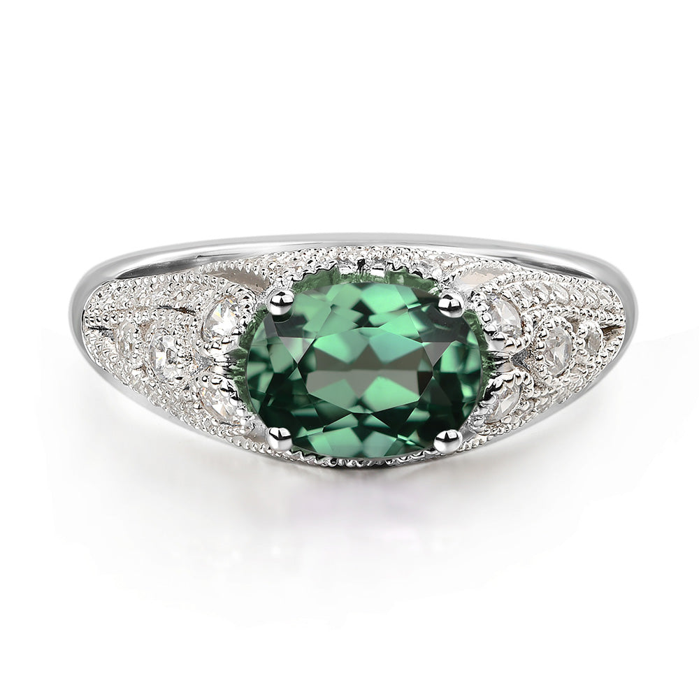 Vintage Horizontal Oval Cut Green Sapphire Ring - LUO Jewelry