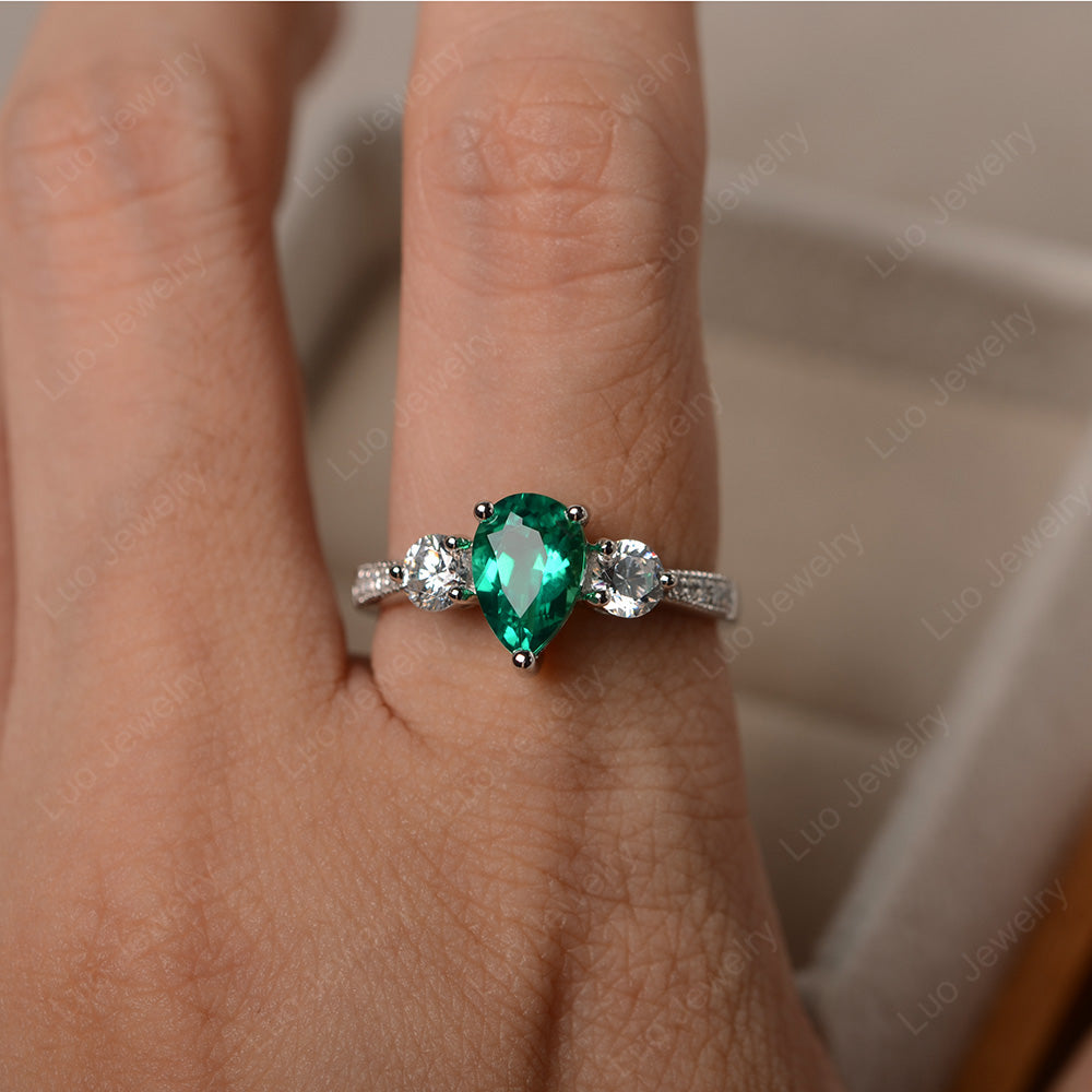 Pear Shaped Lab Emerald Engagement Rings - LUO Jewelry