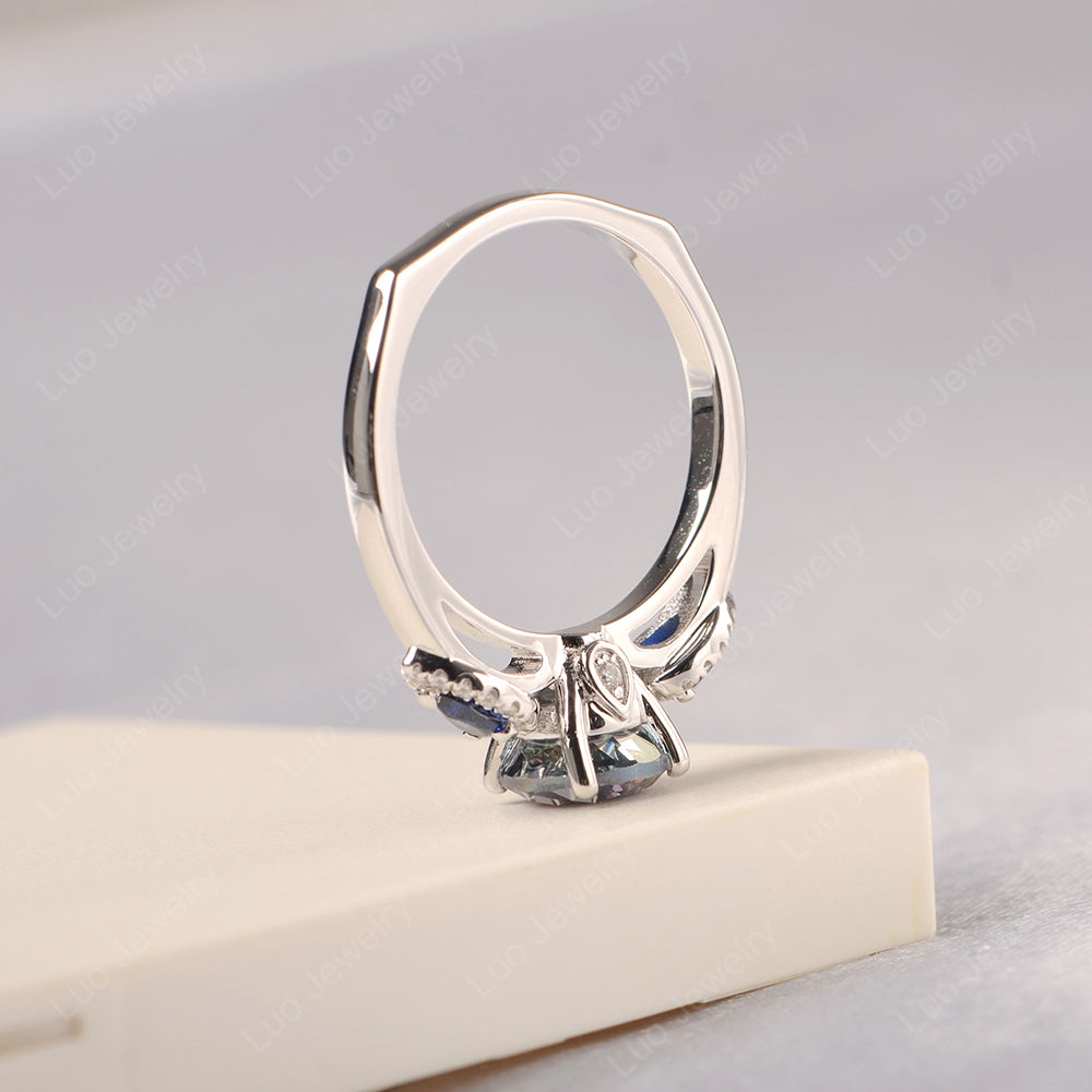 Mystic Topaz Euro Shank Ring With Pear Side Stones - LUO Jewelry