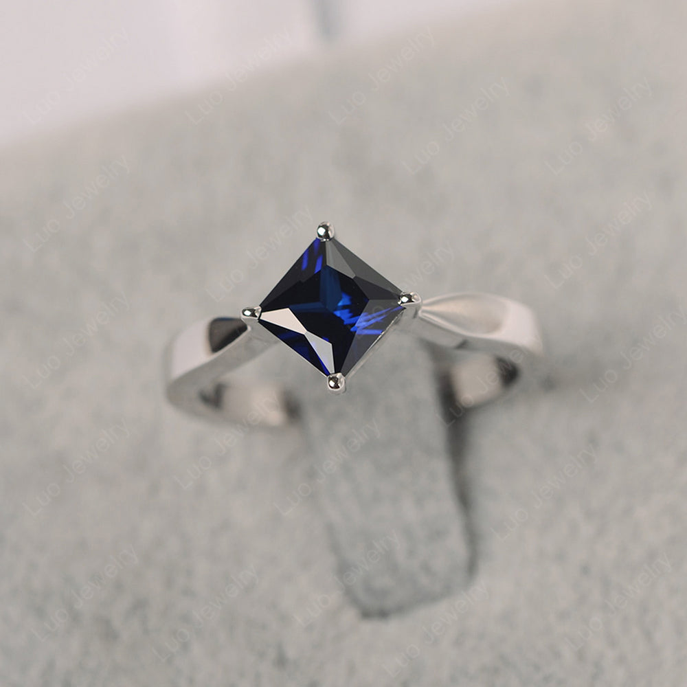 Princess Cut Kite Set Lab Sapphire Solitaire Ring - LUO Jewelry