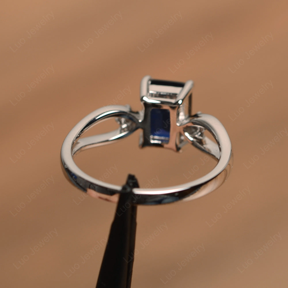 Emerald Cut Lab Sapphire Ring Split Shank - LUO Jewelry