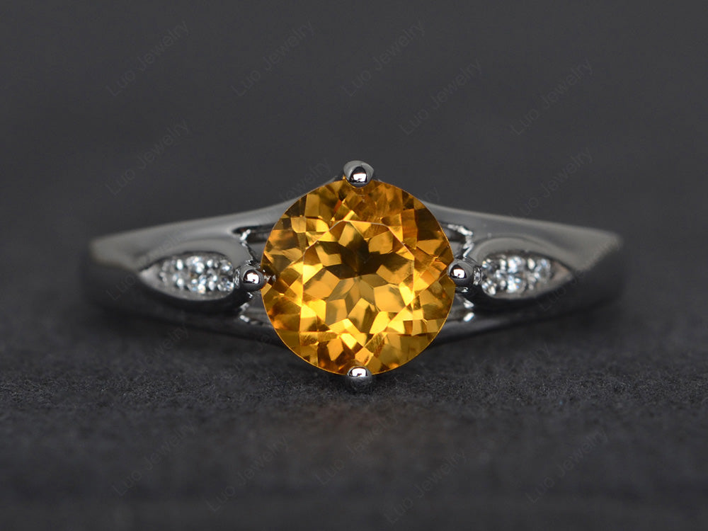 Vintage Round Cut Citrine Ring Sterling Silver - LUO Jewelry