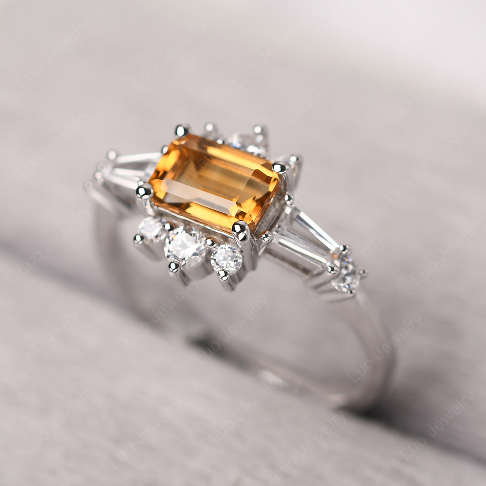 Emerald Cut Citrine Horizontal Ring - LUO Jewelry