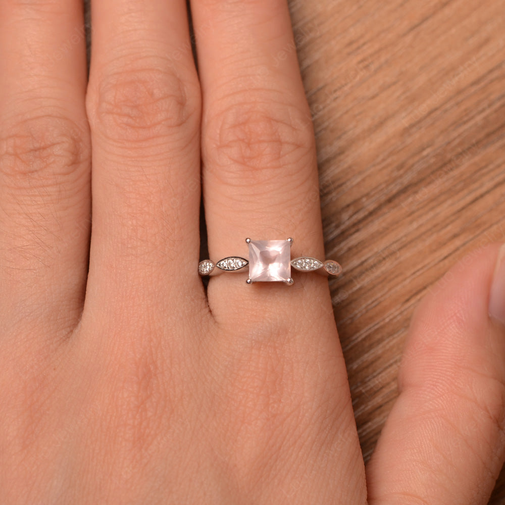 Princess Cut Rose Quartz Ring White Gold - LUO Jewelry