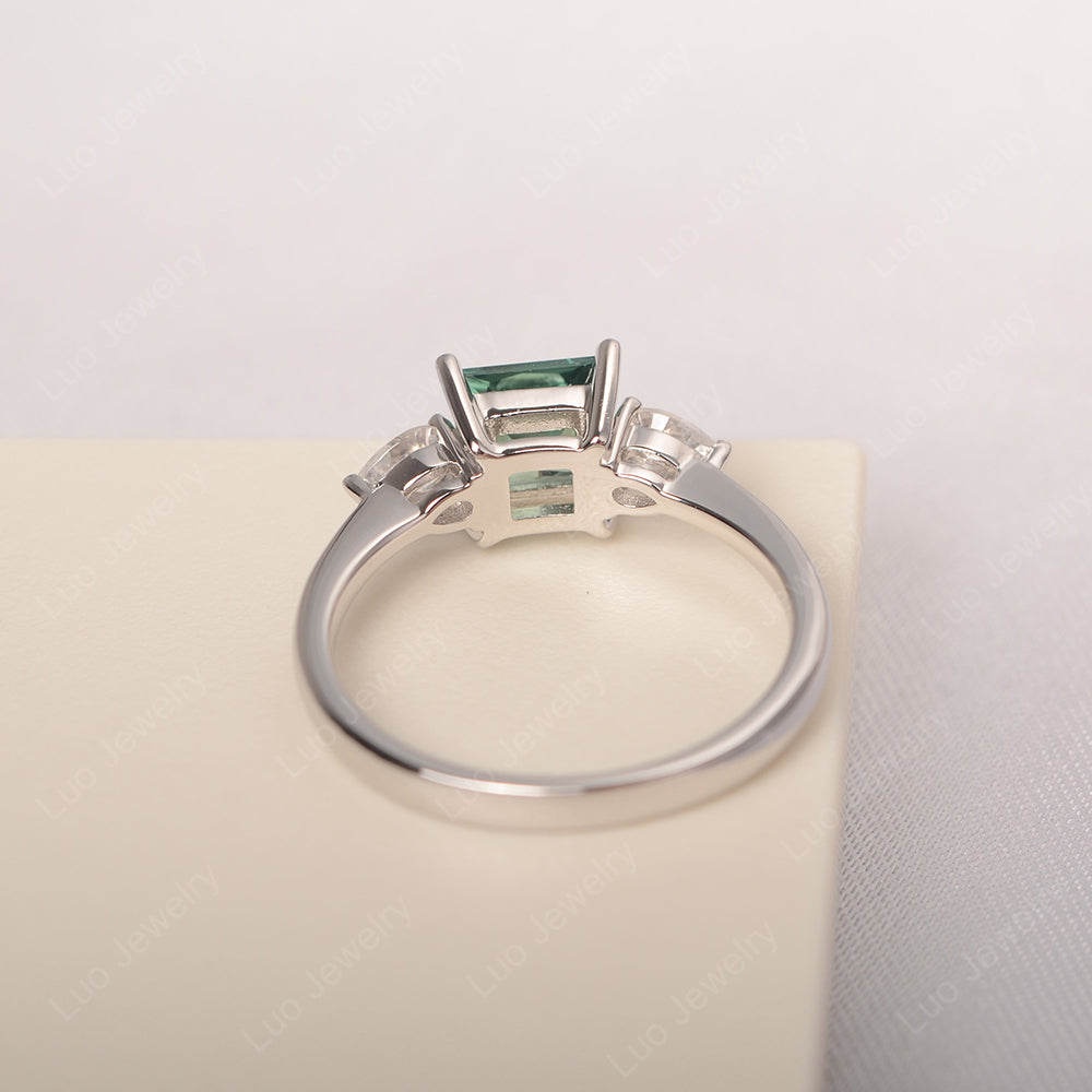 Princess Cut Green Sapphire Ring With Pear Side Stone - LUO Jewelry