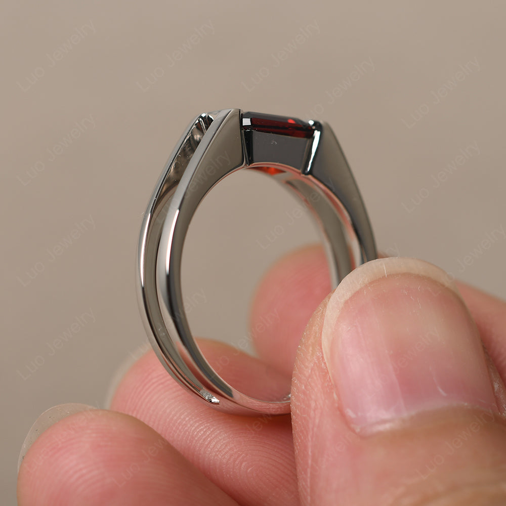 East West Garnet Solitaire Ring - LUO Jewelry