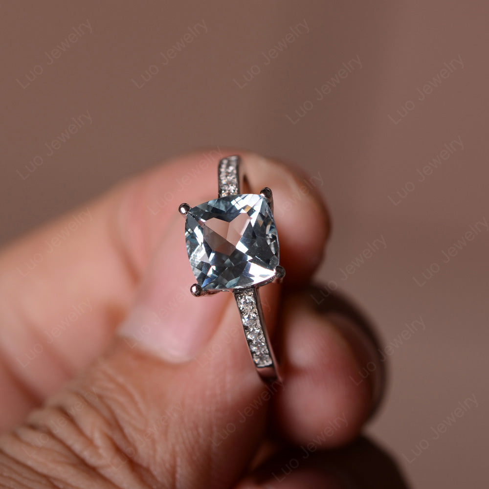 Aquamarine Engagement Ring Cushion Cut Gold - LUO Jewelry