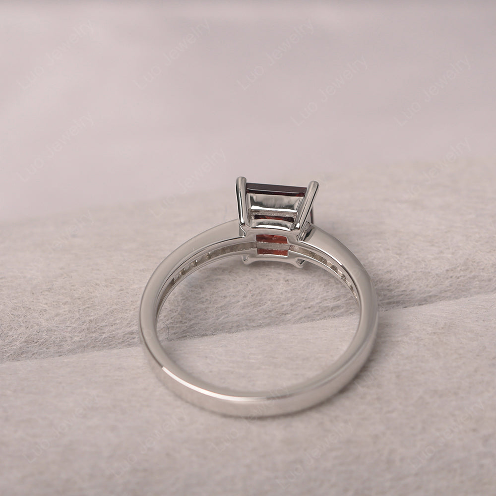 Garnet Wedding Rings Princess Cut Rose Gold - LUO Jewelry