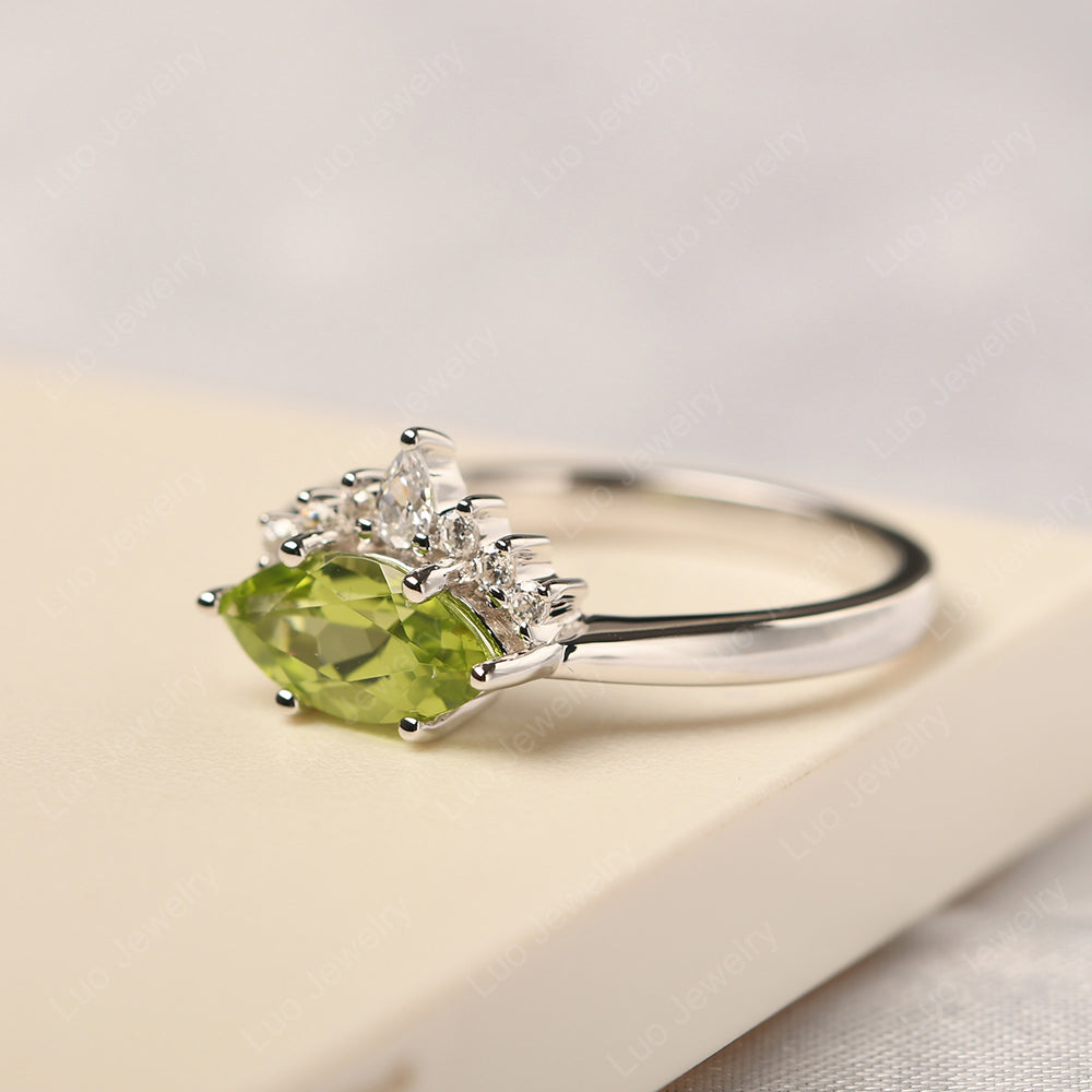 Horizontal Marquise Peridot Ring White Gold - LUO Jewelry