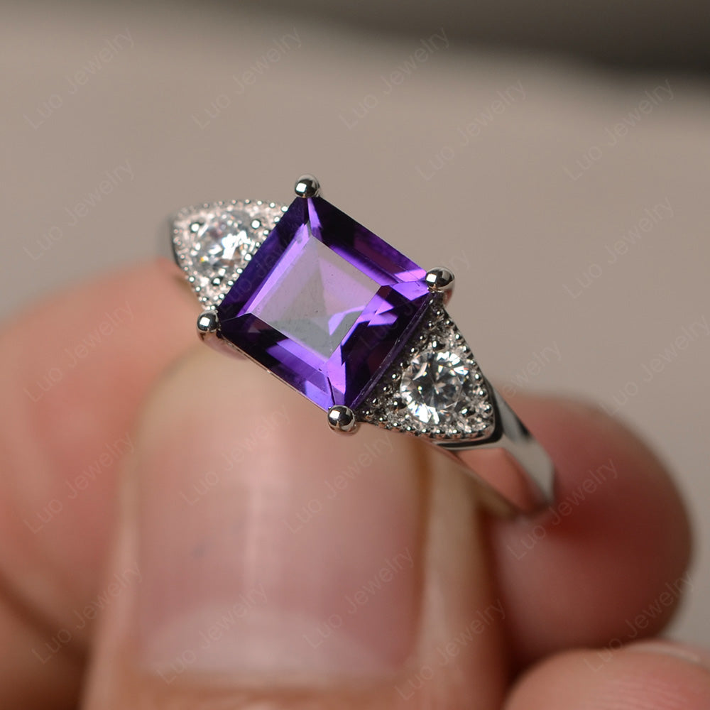 Amethyst Engagement Ring Square Cut - LUO Jewelry