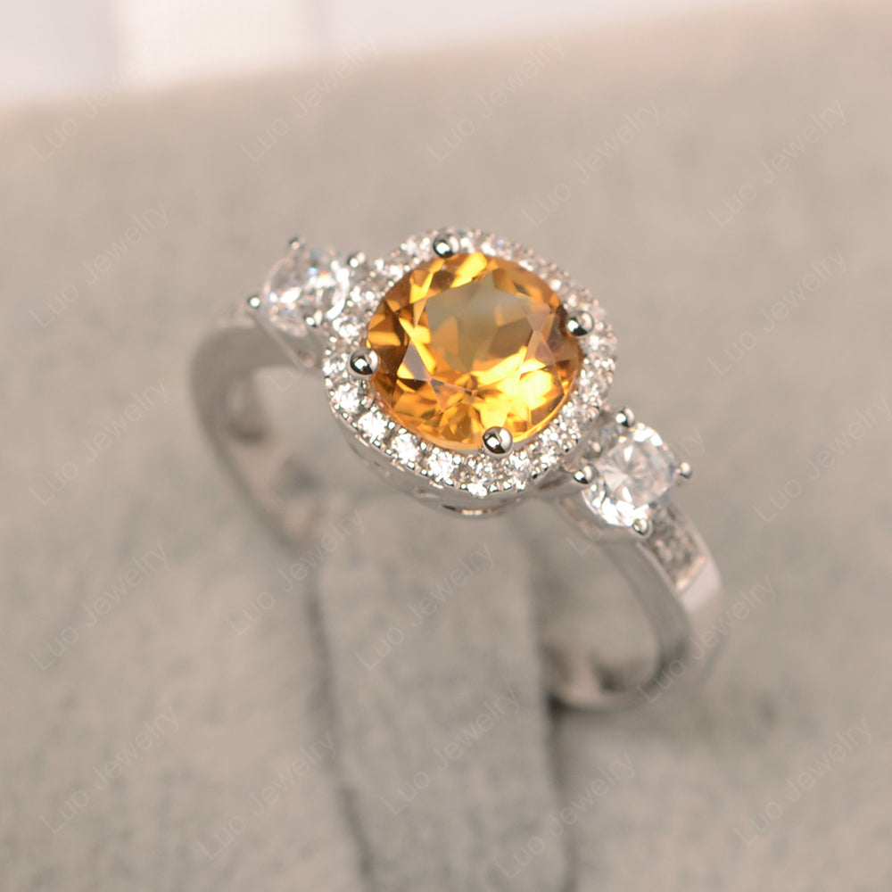 Brilliant Cut Citrine Halo Wedding Ring Gold - LUO Jewelry