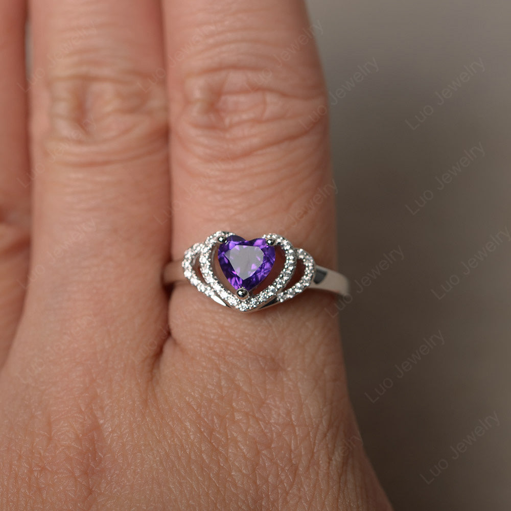 Heart Shaped Amethyst Ring White Gold - LUO Jewelry