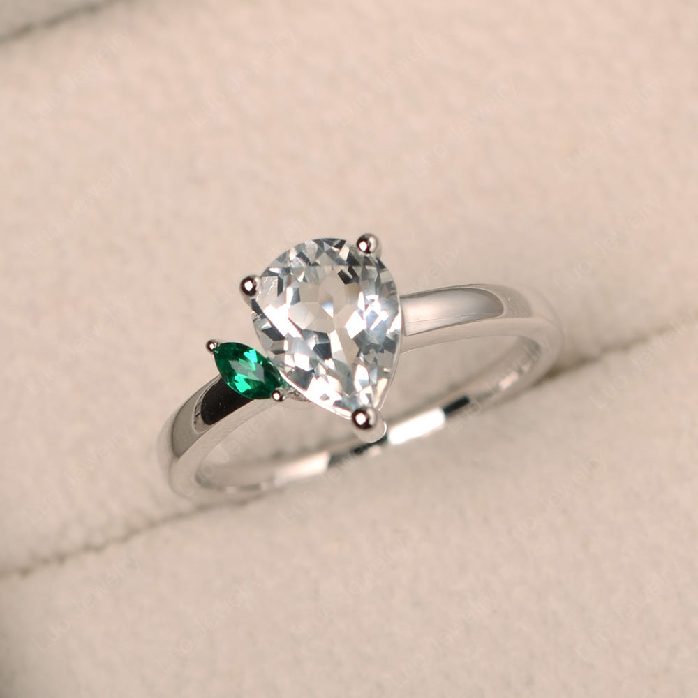 Unique Pear Shaped White Topaz Wedding Ring - LUO Jewelry