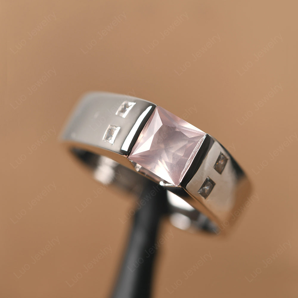 Men'S Princess Cut Rose Quartz Ring - LUO Jewelry