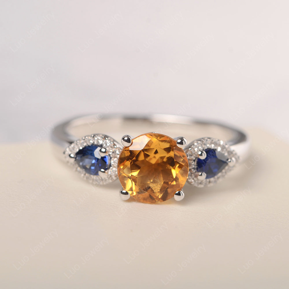 Citrine Euro Shank Ring With Pear Side Stones - LUO Jewelry