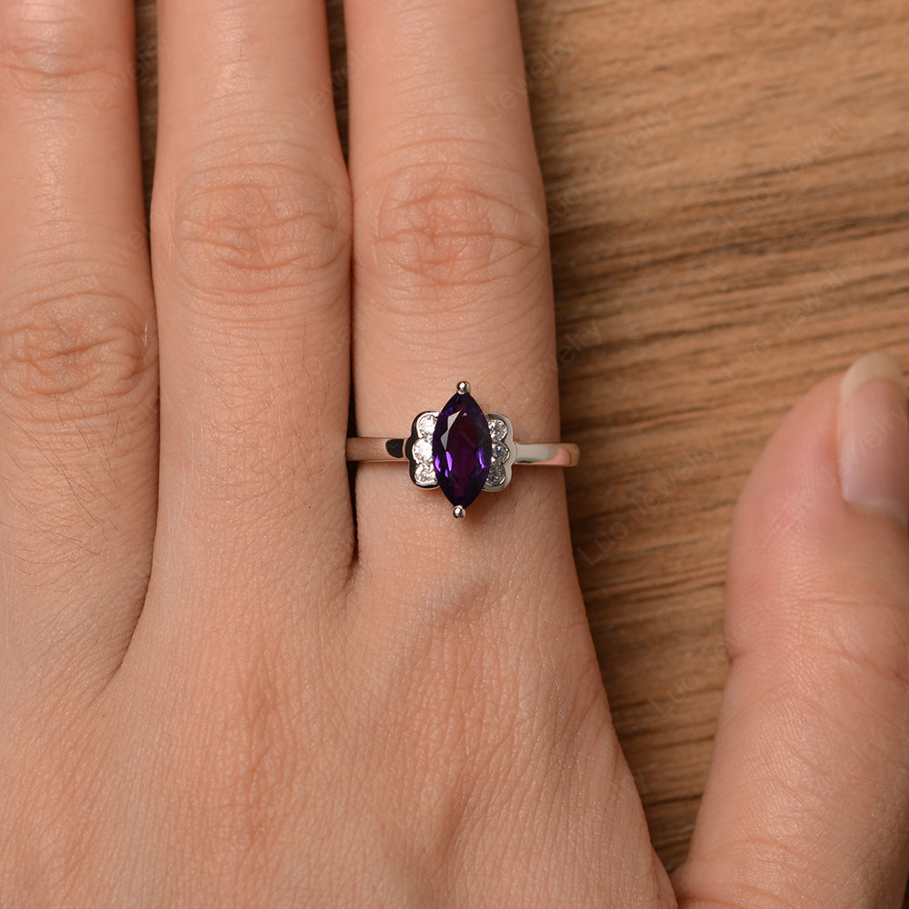 Unique Marquise Cut Amethyst Wedding Ring - LUO Jewelry