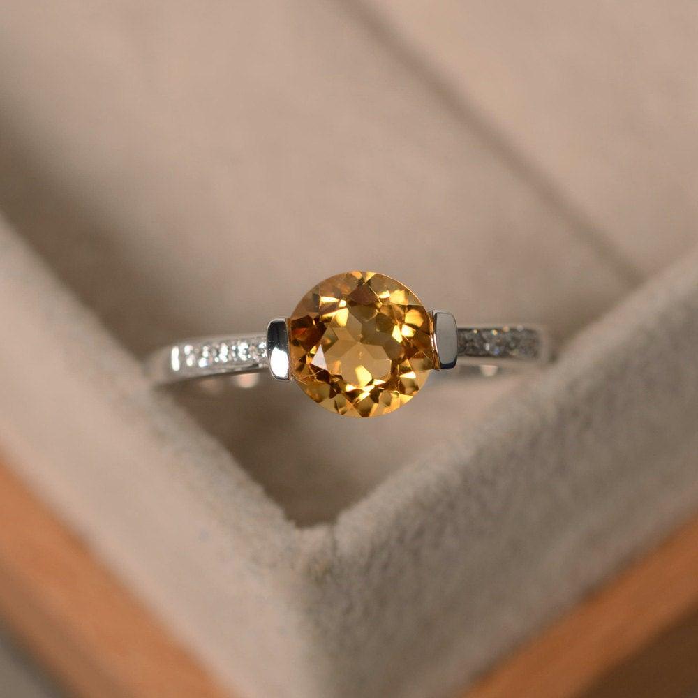 Round Brilliant Cut Citrine Ring White Gold - LUO Jewelry