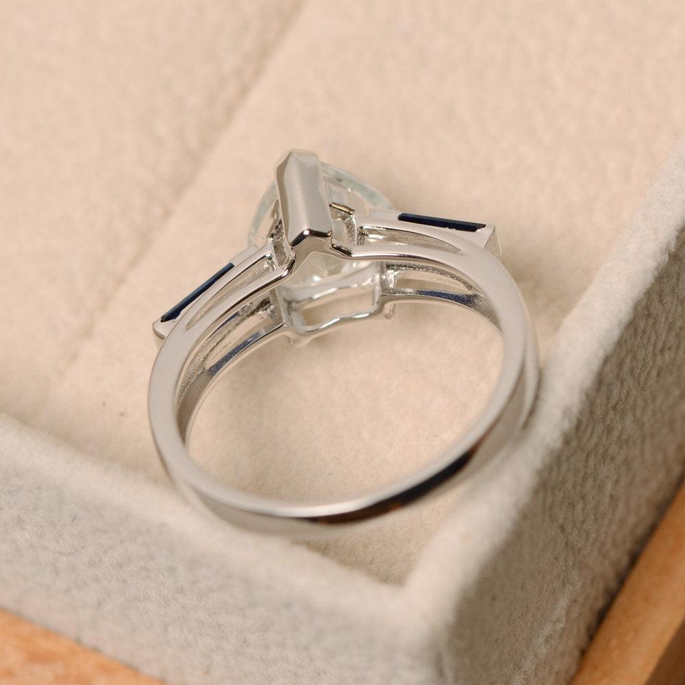 Heart Shaped White Topaz Ring With Baguette - LUO Jewelry
