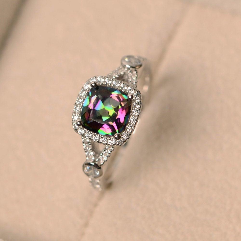 Cushion Cut Art Deco Mystic Topaz Wedding Ring - LUO Jewelry