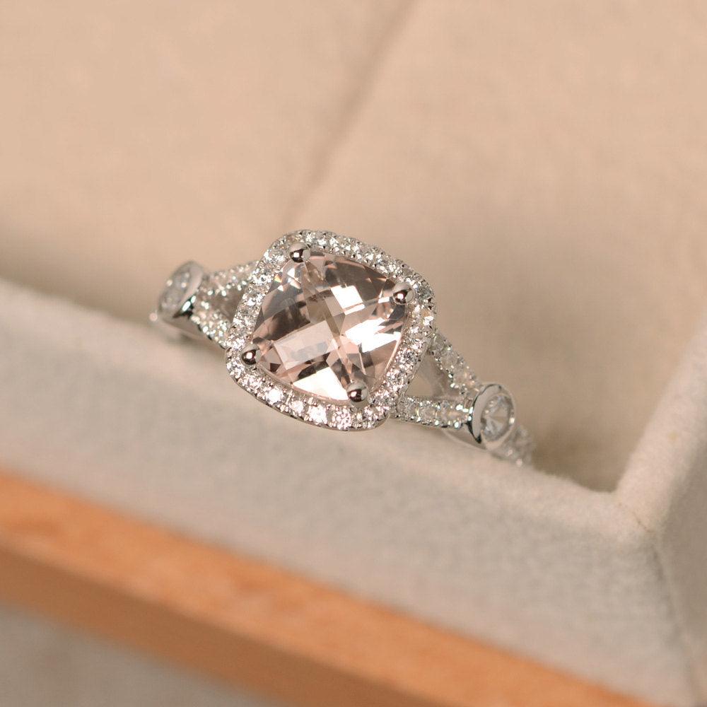 Cushion Cut Art Deco Morganite Wedding Ring - LUO Jewelry