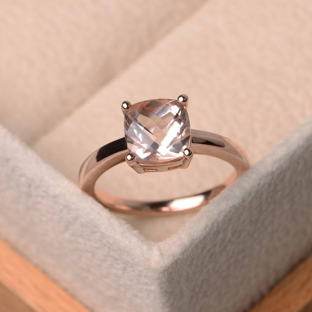 Cushion Cut Morganite Solitaire Ring Rose Gold - LUO Jewelry