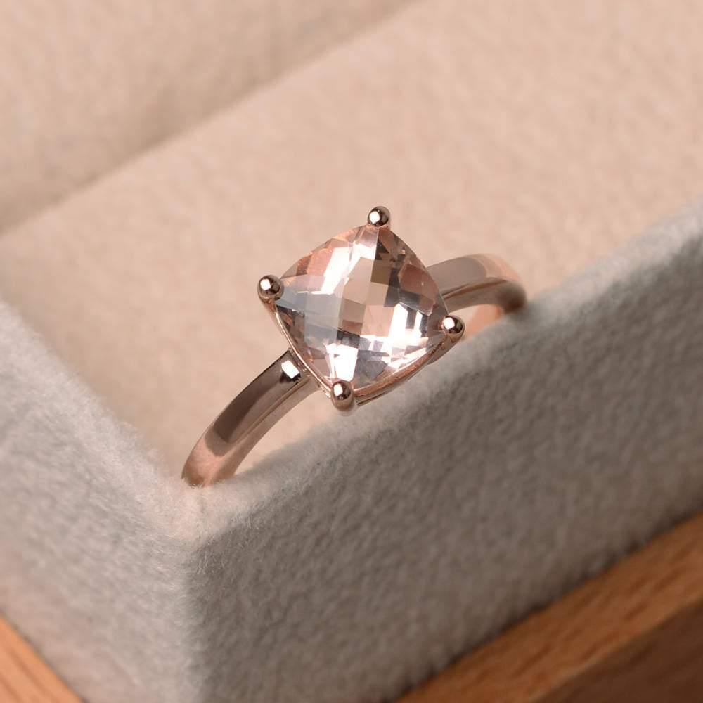 Cushion Cut Morganite Solitaire Ring Rose Gold - LUO Jewelry