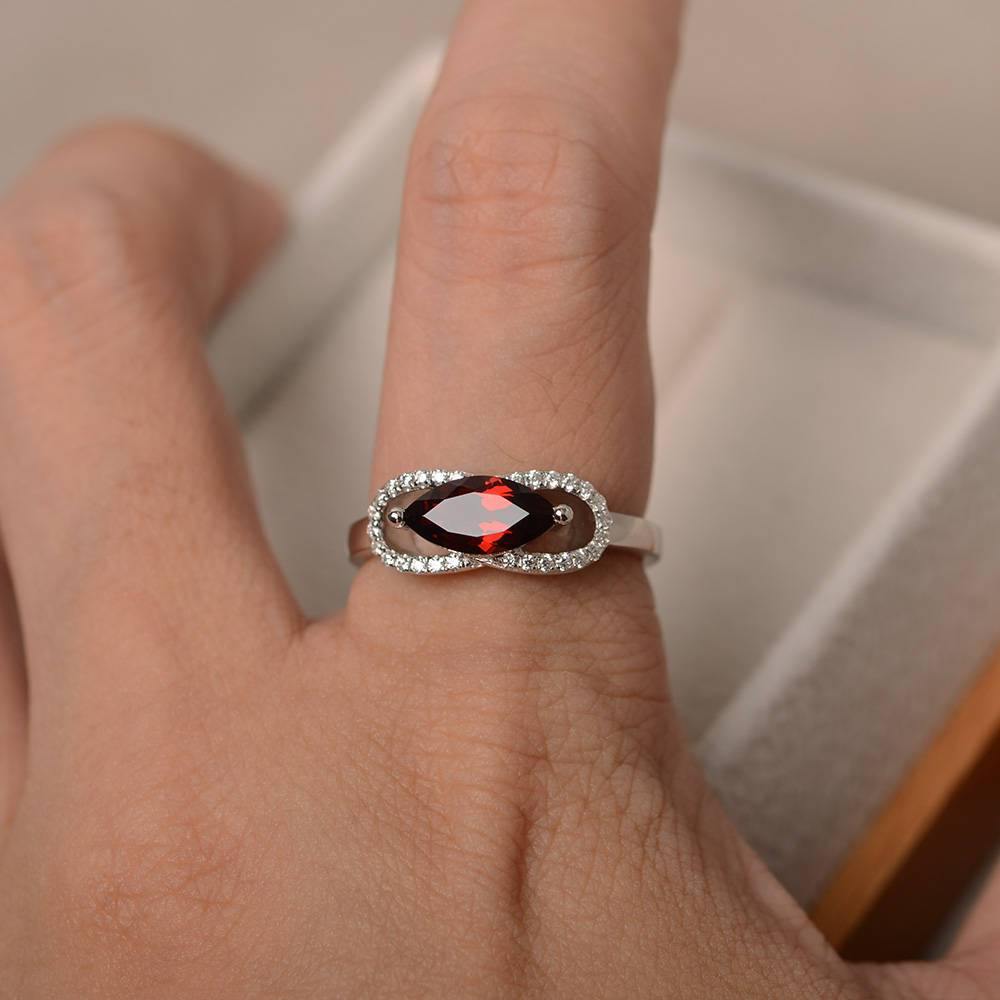 Marquise Cut Garnet East Wet Ring Rose Gold - LUO Jewelry