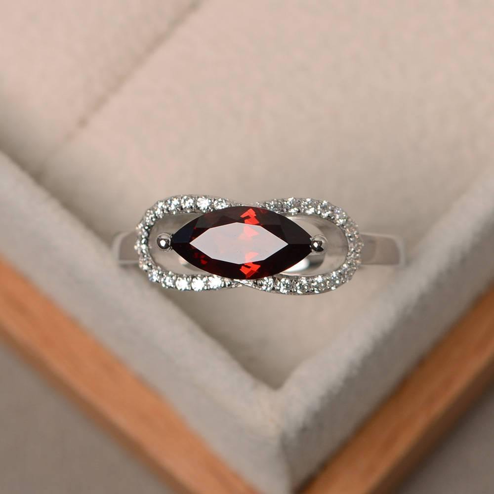 Marquise Cut Garnet East Wet Ring Rose Gold - LUO Jewelry
