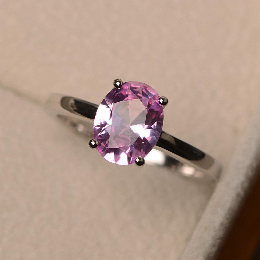 Oval Pink Sapphire Solitaire Engagement Ring - LUO Jewelry