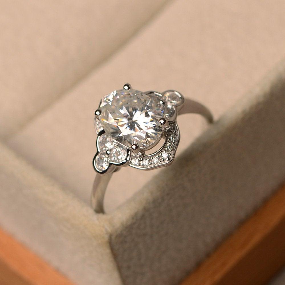 Oval Moissanite Halo Engagement Art Deco Ring - LUO Jewelry
