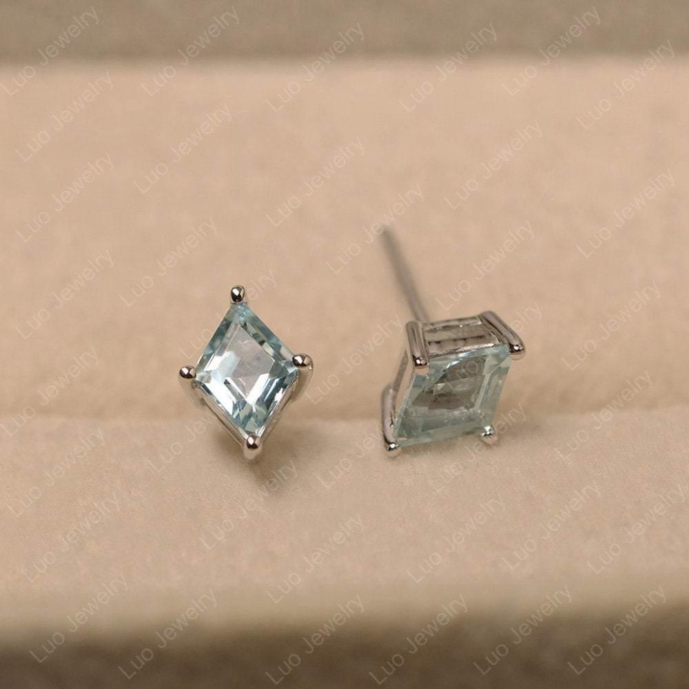 Kite Cut Aquamarine Earrings Stud White Gold - LUO Jewelry