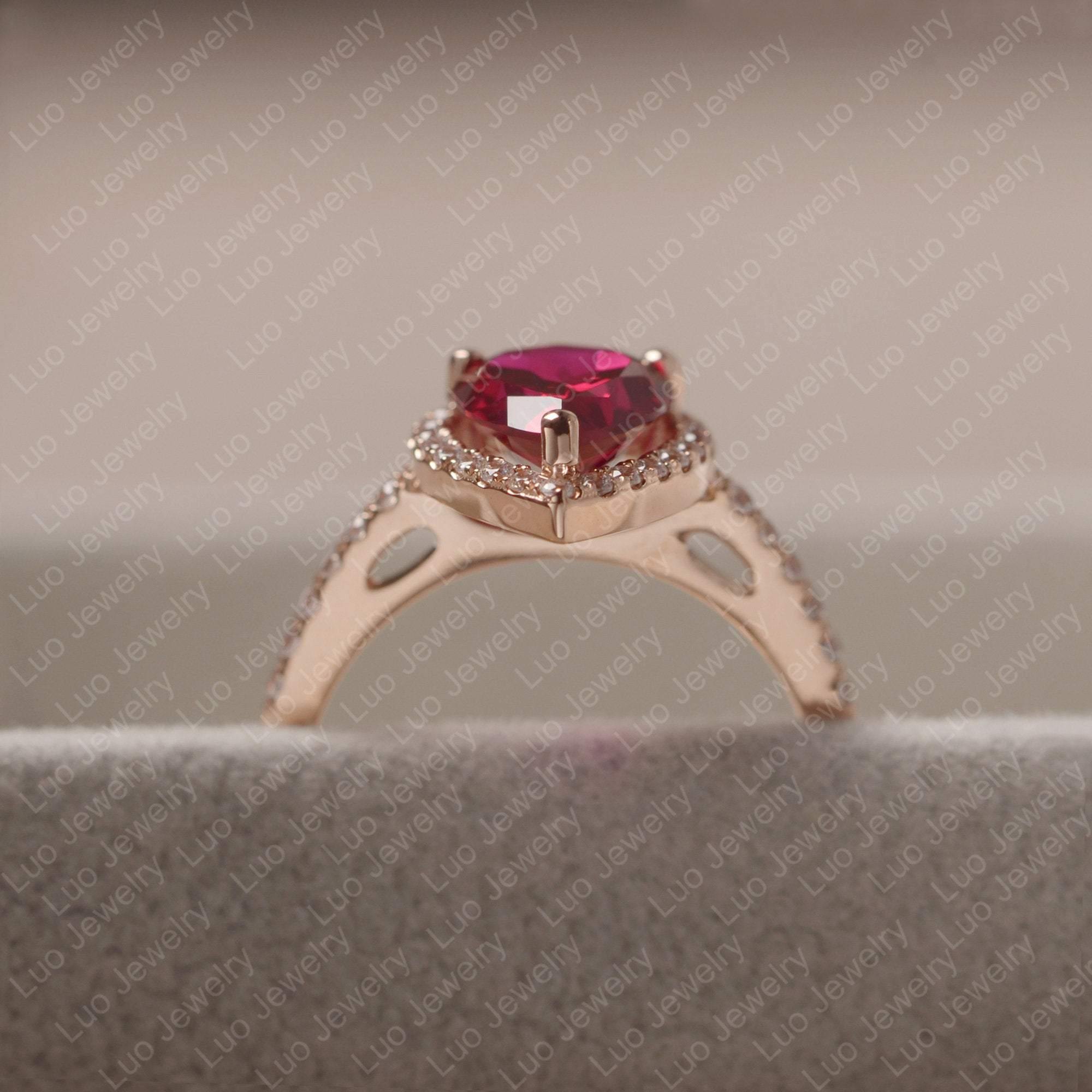 Pear Cut Ruby Bridal Set Engagement Ring - LUO Jewelry