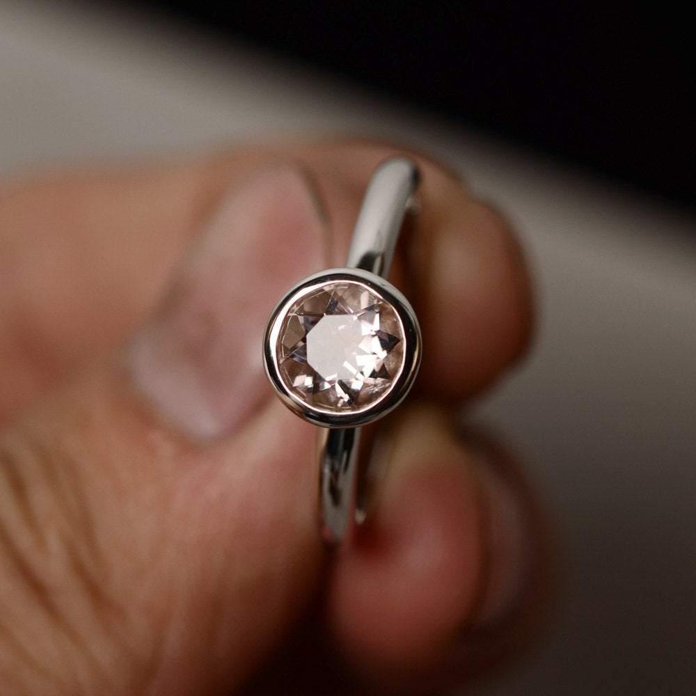 Round Cut Morganite Bezel Set Engagement Ring - LUO Jewelry