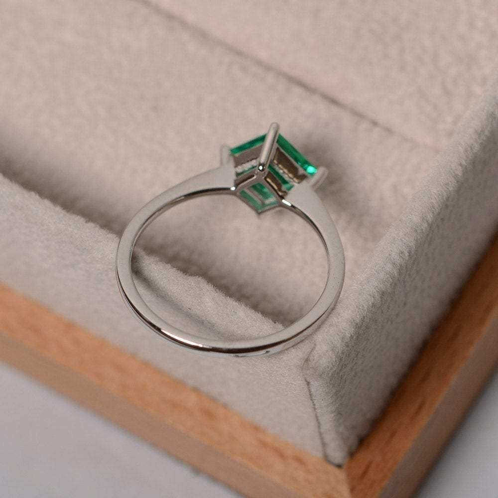Princess Lab Emerald Solitaire Engagement Ring - LUO Jewelry