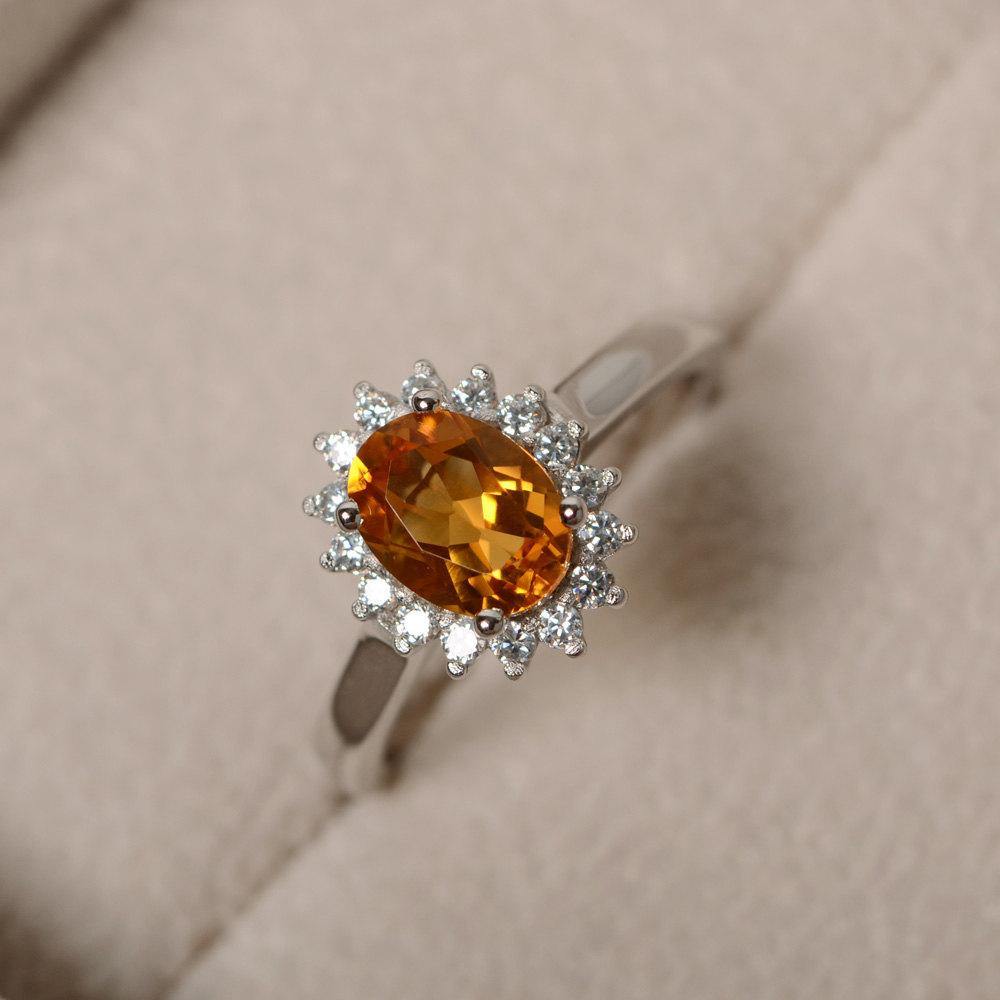 Oval Shape Citrine Halo Engagement Ring - LUO Jewelry