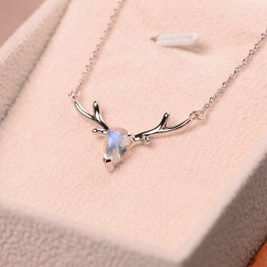 Pear Shaped Moonstone Necklace Antler - LUO Jewelry