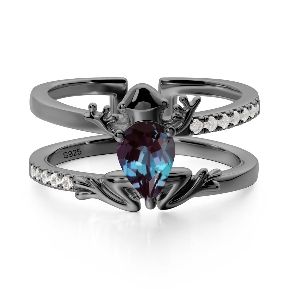 Pear Shaped Alexandrite Frog Open Ring - LUO Jewelry #metal_black finish sterling silver