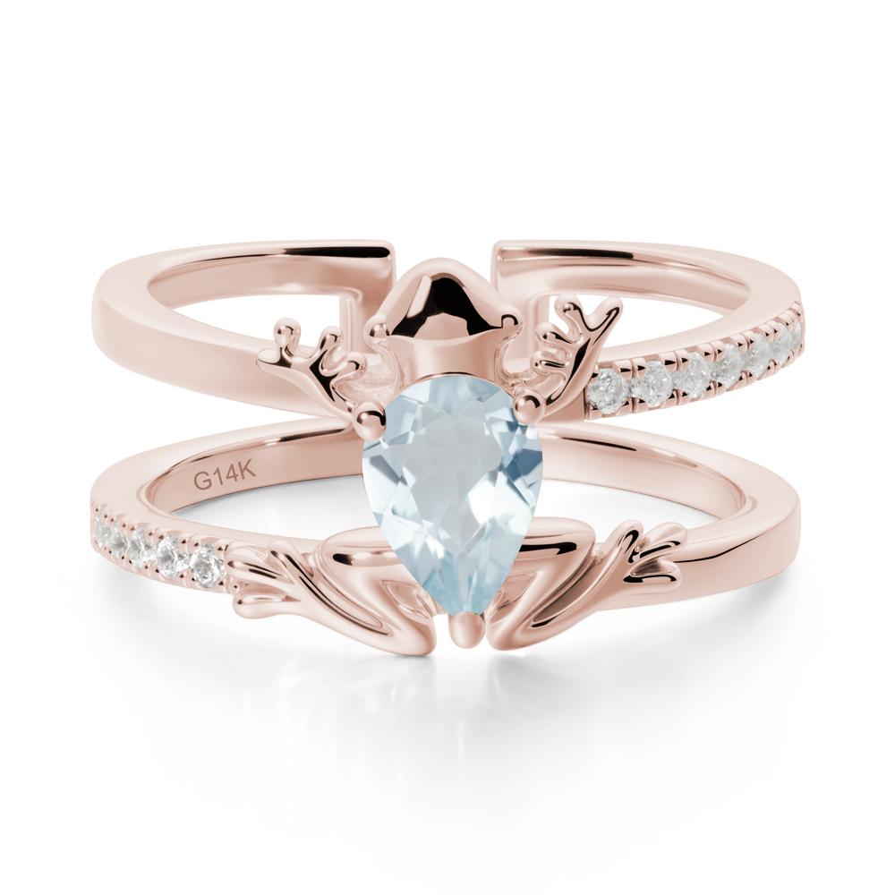 Pear Shaped Aquamarine Frog Open Ring - LUO Jewelry #metal_14k rose gold