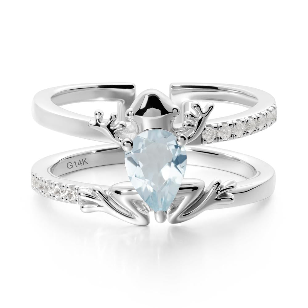 Pear Shaped Aquamarine Frog Open Ring - LUO Jewelry #metal_14k white gold