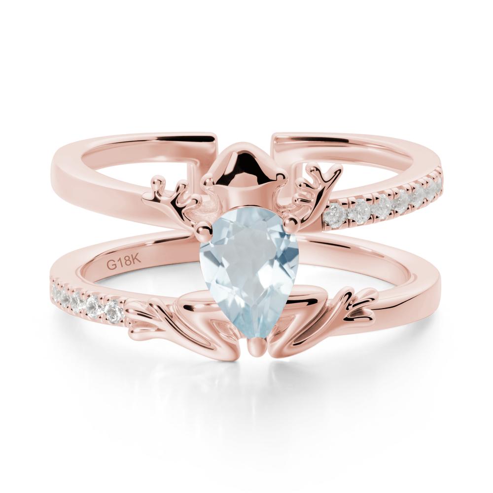 Pear Shaped Aquamarine Frog Open Ring - LUO Jewelry #metal_18k rose gold