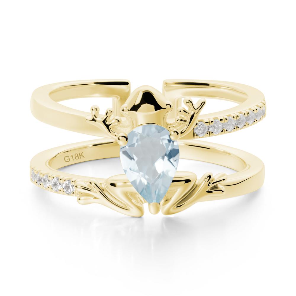 Pear Shaped Aquamarine Frog Open Ring - LUO Jewelry #metal_18k yellow gold