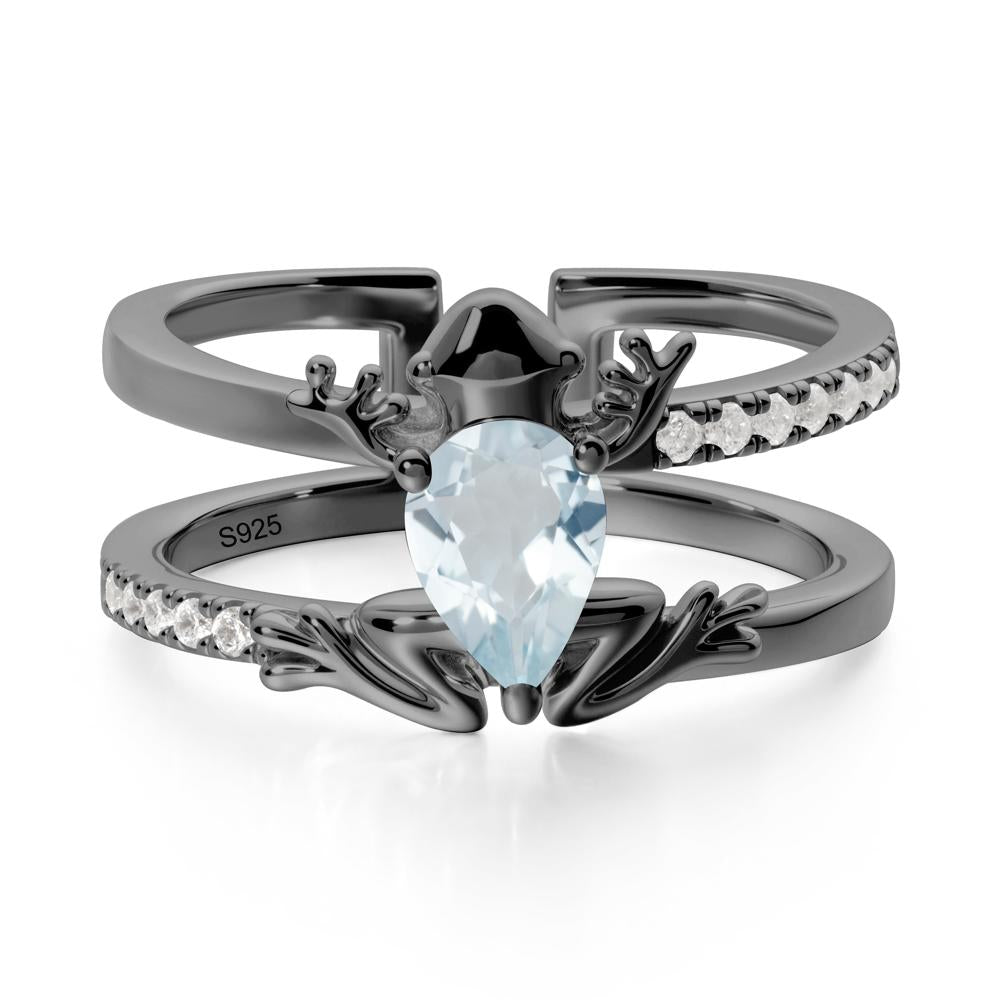 Pear Shaped Aquamarine Frog Open Ring - LUO Jewelry #metal_black finish sterling silver